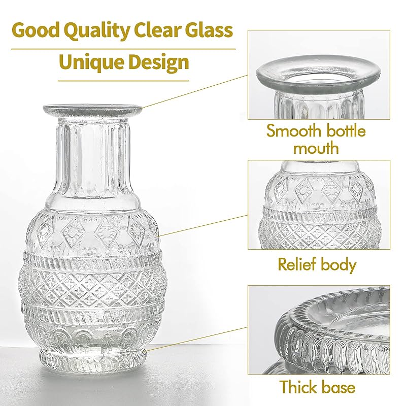 Glass Vase Bud in Bulk Set of 2,Vintage Flower Bottle Small Bud Vases for Floral Arrangements, Home Decor,Wedding Center