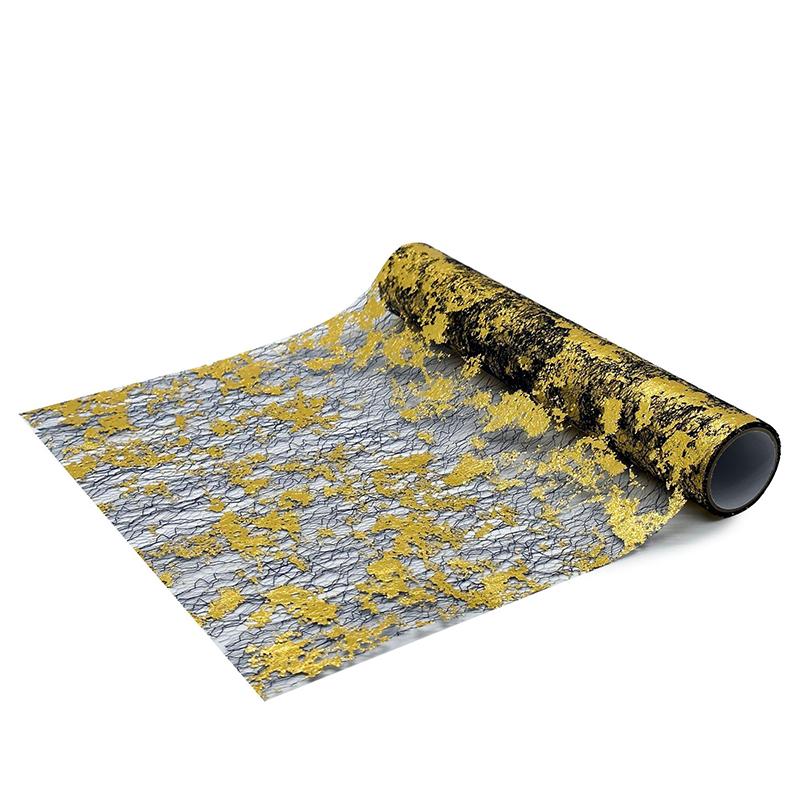 5 yardů třpytivý zlatý běhoun na stůl Horká ražba třpytivá bronzová fólie Síťovaný role Ubrousek na stůl Sprcha pro miminko Párty Svatba Vánoční dekor