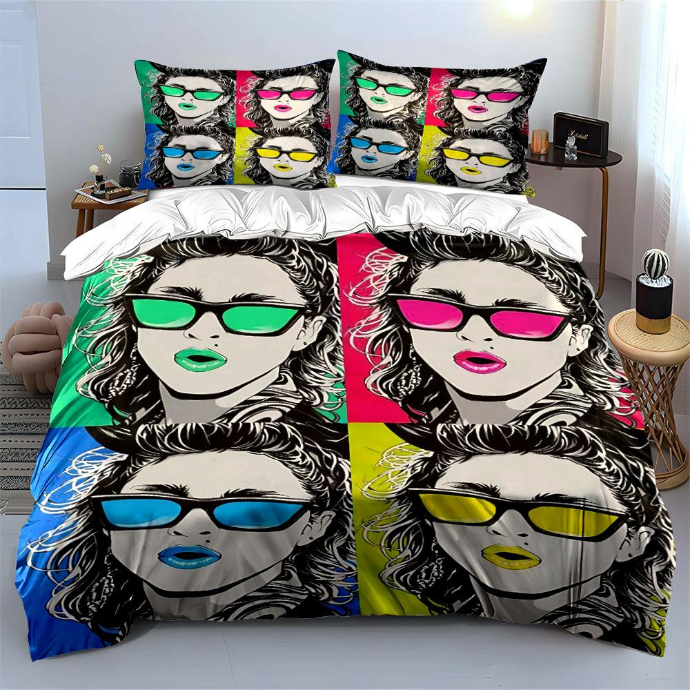 Pop Art Retro Portrait Style Bedding Duvet Cover Set Duvet Cover Pillowcases (1*Duvet Cover 2*Pillowcases, Without Duvet Insert)