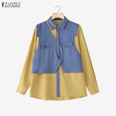 Chemisier ample à manches longues et col rabattu pour femme