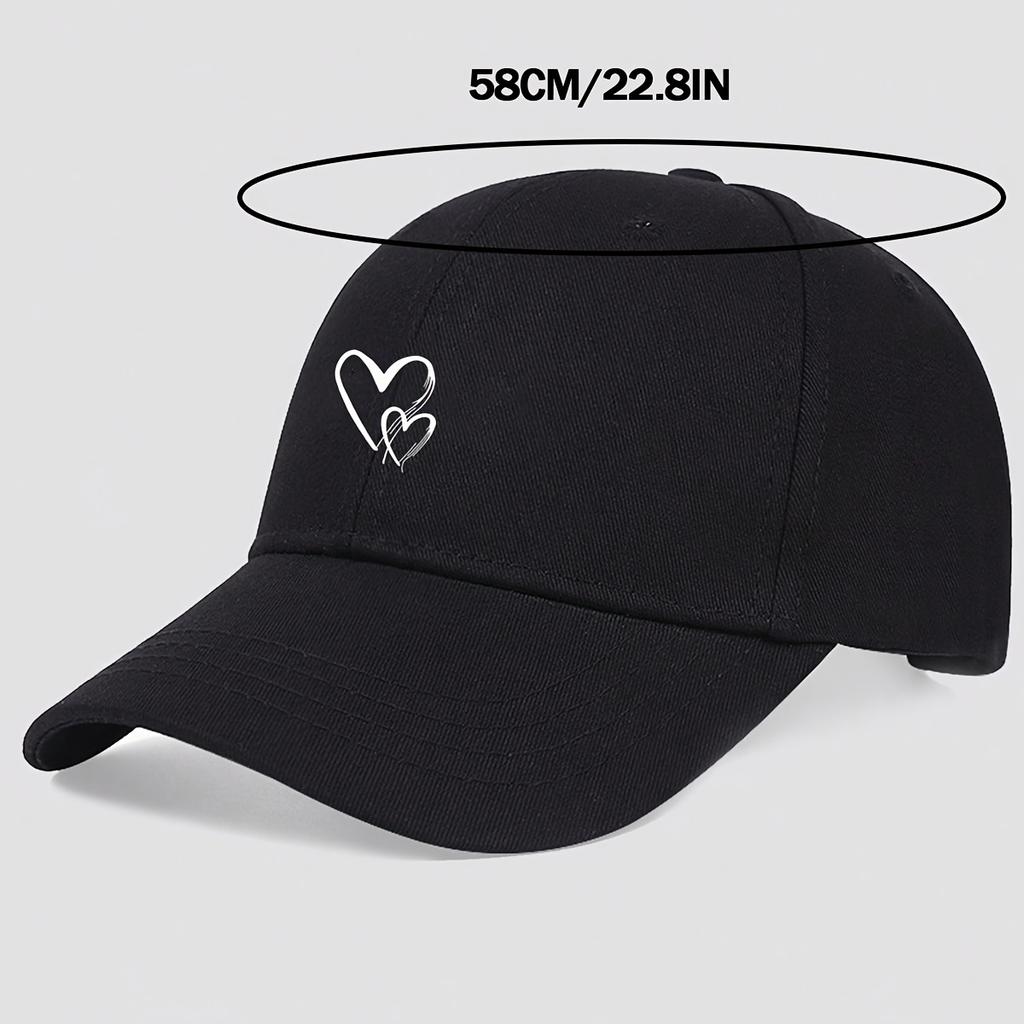Heart-shaped printed baseball caps, Korean-style baseball caps, outdoor sun hats, all-season hats for both men and women