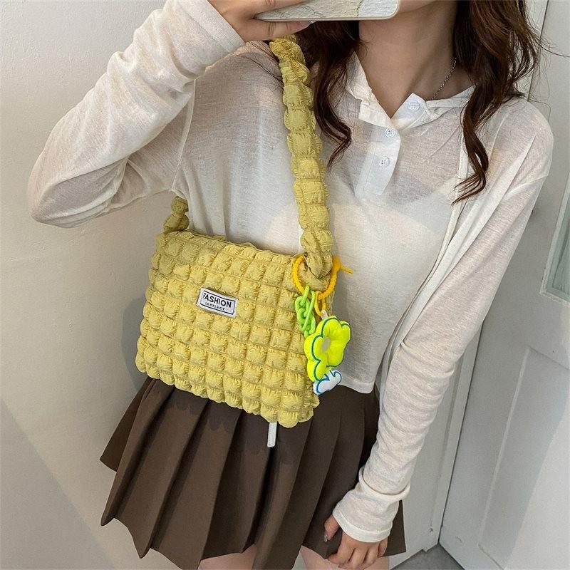 Chic Soft Pleated Bubble Cloud Shoulder Bag Available In White Black And Yellow