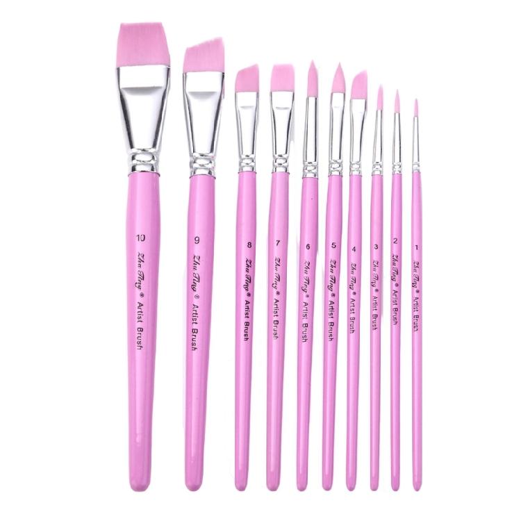 10Pcs Artist Paint Brushes for Watercolor Acrylics Oil Rock Painting Nylon Bristle Paint Brush for Rock Canvas Painting