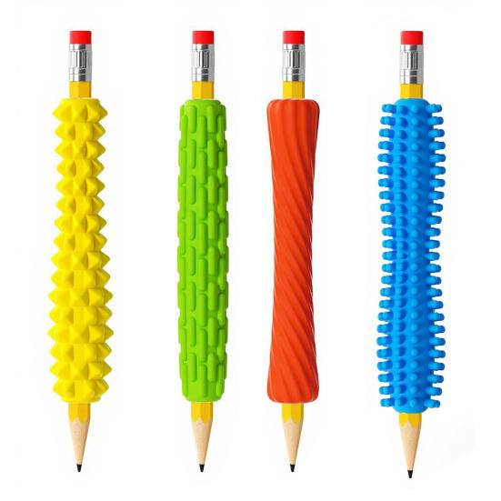 4Pcs Textured Silicone Pencil Grips for Stress Relief Sensory Fidget Sleeves Quiet Classroom Fidget Tool for Home School Office Travel