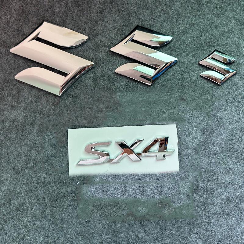 

4pcs 5pcs Suzuki SX4 plastic front rear car 3D steering wheel sticker modified letter decoration Silver-4pcs