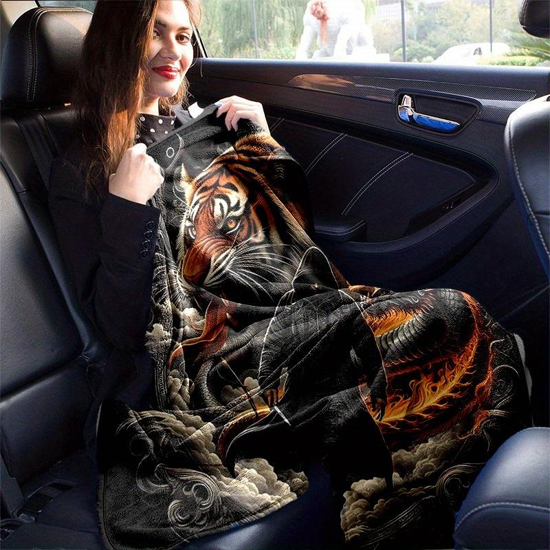 1pc Tiger and Dragon in Fiery Clouds Blanket  Seasonal Home Decorative Throw, Unique Gift Idea, Living Room, Travel, Camping, Car Blankets