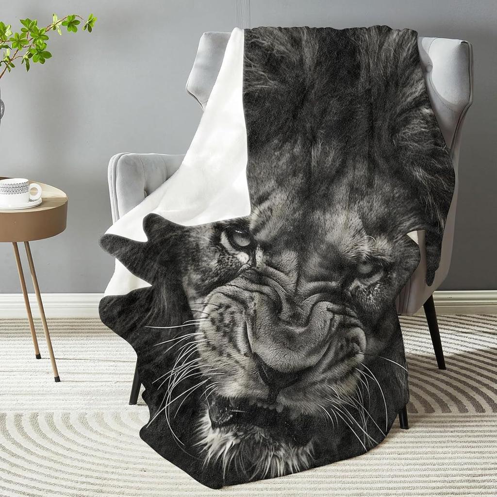 Strong Lion Blanket - Soft Plush Flannel, Comfy&Lightweight for All Seasons, Warm and Fuzzy, Anti-Pilling Throw Blanket for Couc