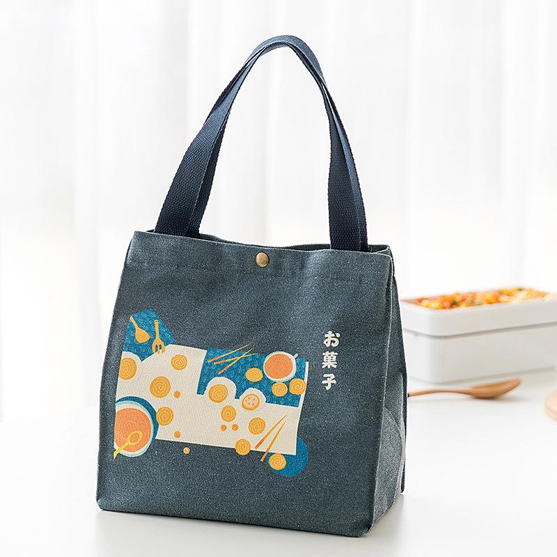 Japanese Style Pattern Cooler Lunch Box Portable Insulated Canvas Lunch Bag Thermal Food Picnic Lunch Bags For Women Kid