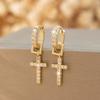 Luxury Hip-Hop Golden Cross Pendant Earrings With Sparkling Cubic Zirconia Earring