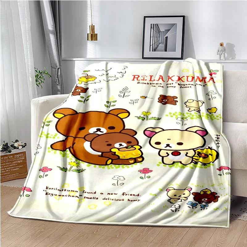 Cartoon Rilakkuma Anime Girls Throws Blanket for Baby Hiking Picnic Bed Super Soft Cute Kawaii Flannel Blanket Birthday Gift