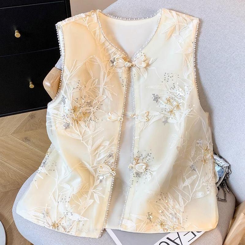 

Ретро вышивка 2025 жилет летний жилет новый китайский жилет без рукавов топ тонкий многослойный 3XL (recommended 138-75kg)