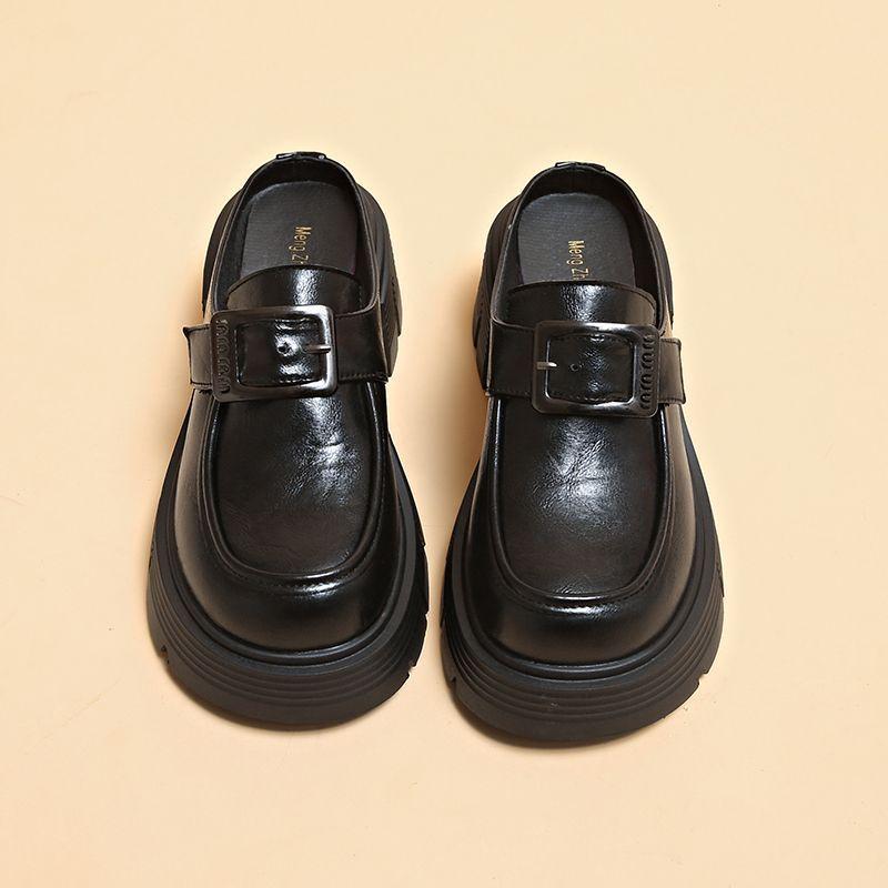 Half slippers, women's British-style retro leather shoes, muffins, thick-soled slippers, buckle straps, 2025 spring/summer sandals trend