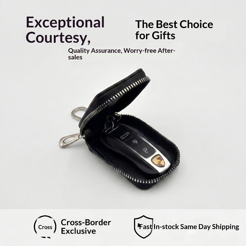 PU Leather Zipper Key Organizer for Men and Women Perfect for Daily Car Key Management