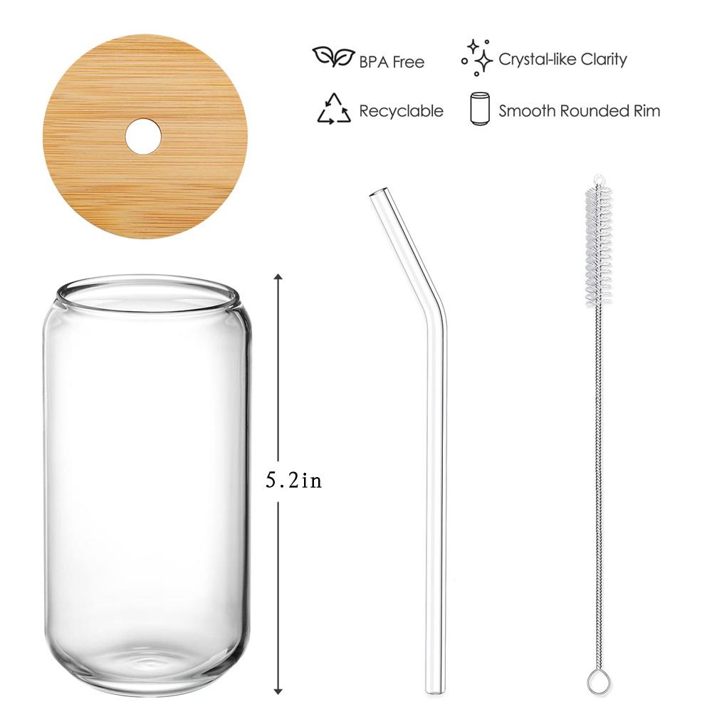 1/4/6pcs Set Glass Cup With Lid and Straw Juice Glass Beer Can Milk Mocha Cup Transparent Bubble Tea Cup High Borosilicate Glass