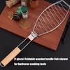 Pinza BBQ Pieghevole in Acciaio Manico in Legno Antiscivolo Meccanismo di Blocco Sicuro Cestello da Griglia Ideale per Verdure Pesce Arrosto