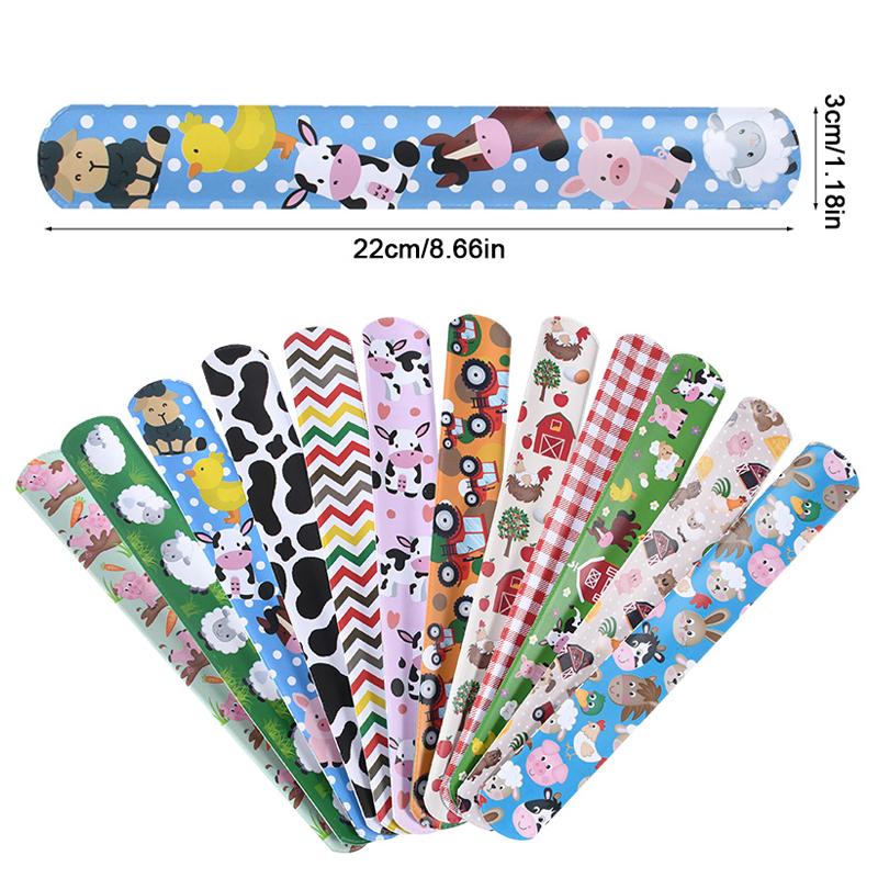 12Pcs Cartoon Farm Animals Slap Bracelets Kids Farm Theme Birthday Party Favors Gifts for Guest Goodie Bag Filler Toys Supplies