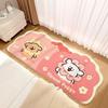 Cute Cartoon Dog Long Bedside Rug, Yellow Floral Puppy Plush Mat, Soft Non-slip Washable Floor Carpet For Bedroom