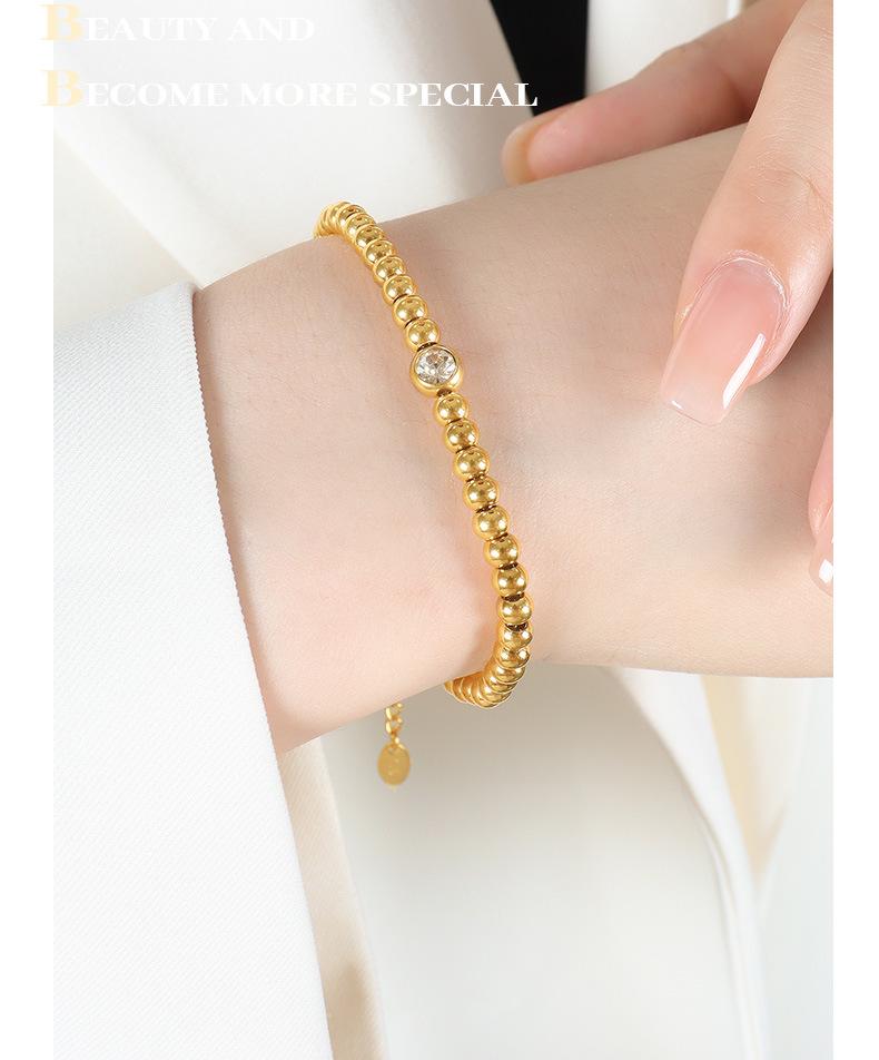 18K Gold Titanium Steel Beaded Zircon Necklace & Bracelet Set for Women