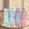 1PC Color Doodle Art Print 750ml Color Plastic Sports Water Bottle Leakproof Flip Straw Lid Suitable for Sports Office Home Use