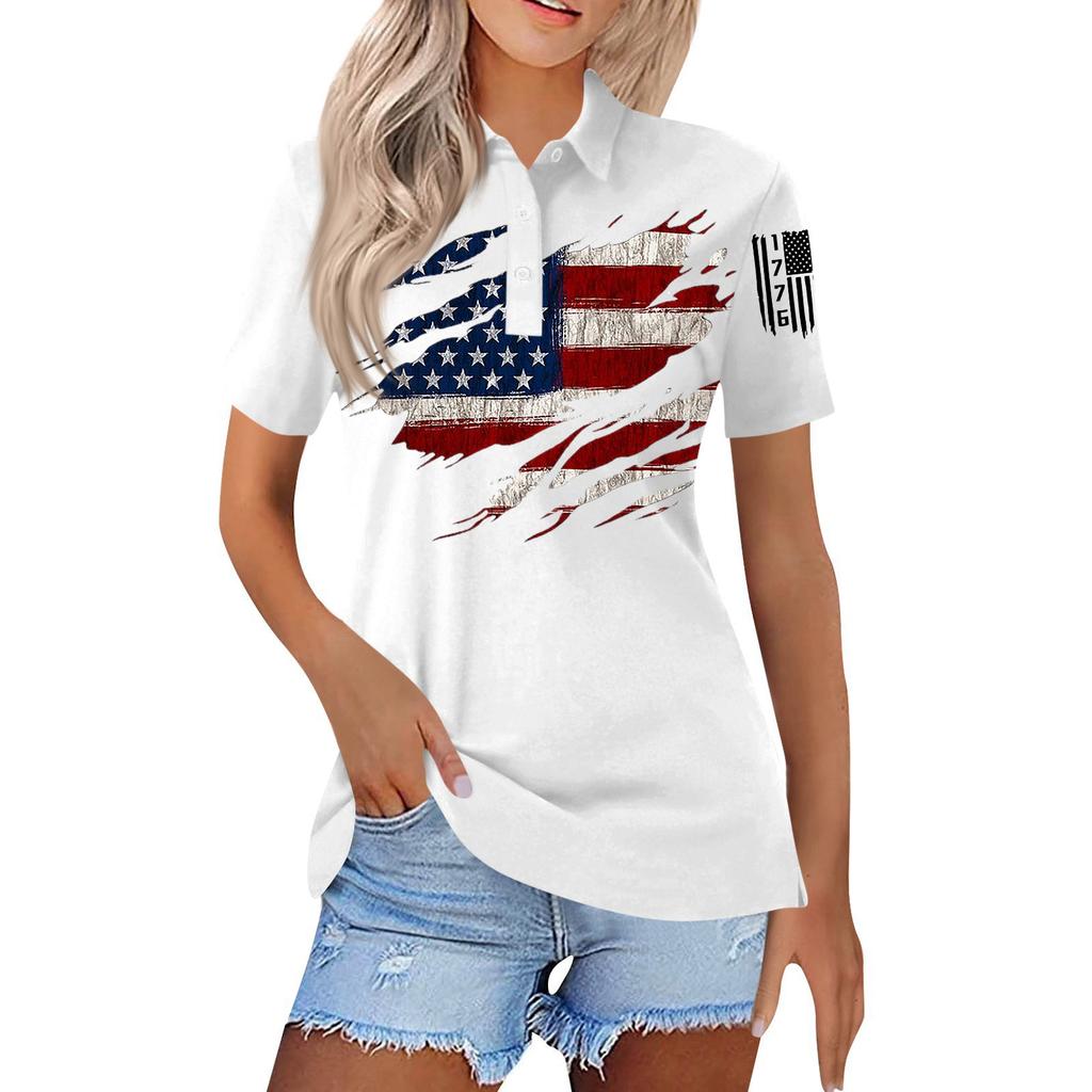 Women's Fashion Casual Lapel Short Sleeve Printed Shirt Women's Button Up Tops