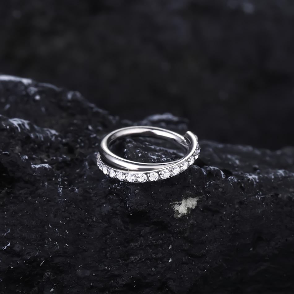 Anillo de Nariz Clicker de Titanio G23 Cartílago de Oreja Tragus Helix Daith Pendientes Redondos Aro CZ 16G Segmento con Bisagra Joyería para Piercing Corporal