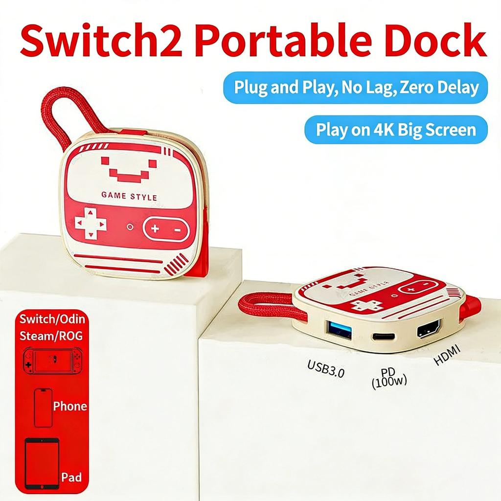 For Nintendo Switch 2 Portable 3-in-1 Docking Station Expansion Simple Type-C 4K TV Convenient HDTV & USB3.0 & PD for NS Switch2