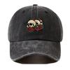 A Trendy Water-washed Baseball Cap with a Hip-hop Style Skull and Rose Pattern Embossed On It. Available for Both Unisex and Women.