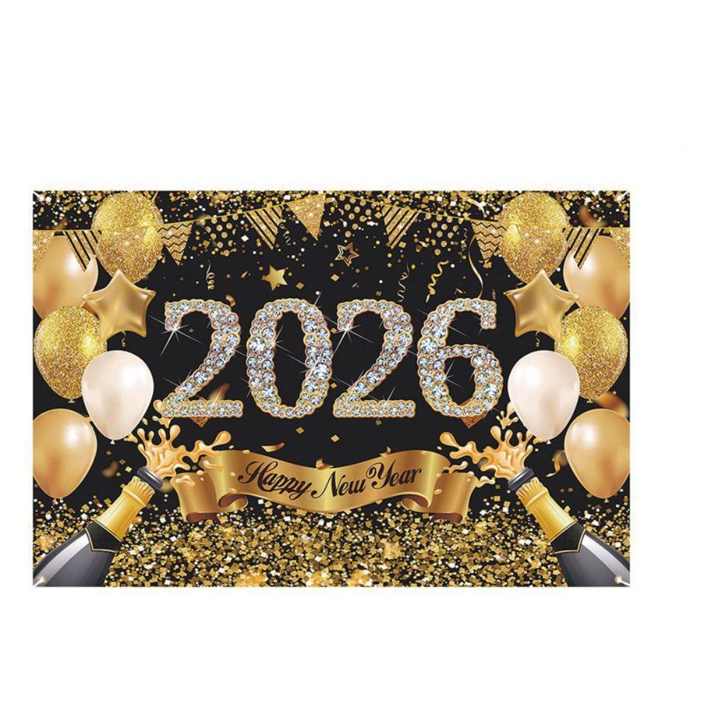 Shiny 2026 New Year Backdrop Banner Black Gold Celebration Banner  Outdoor Party