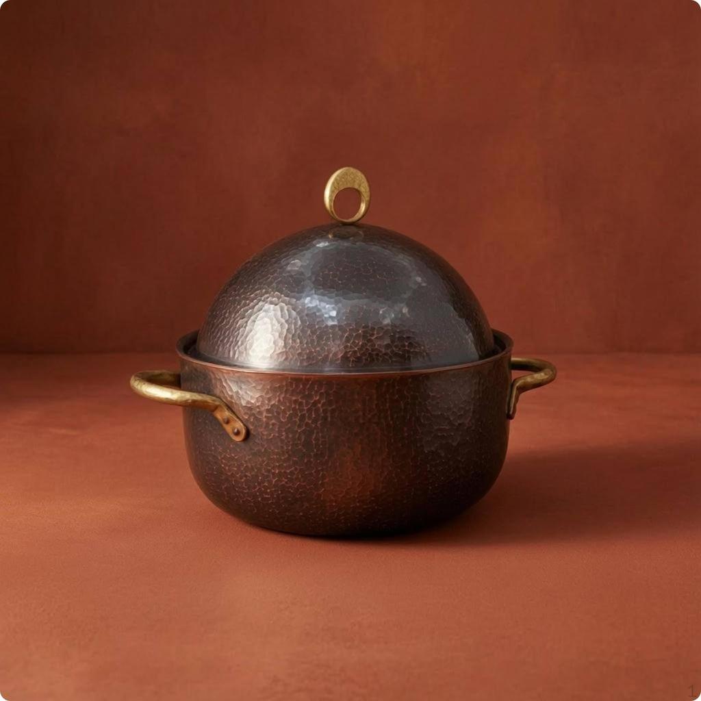 Hammered Copper Soup Pot Tall Handmade Pan Domed Lid JapaneseStyle Matte