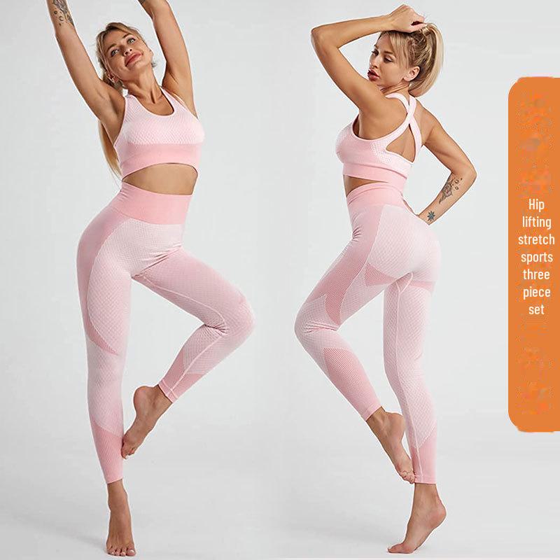 Costum de yoga din tricot fără cusături pentru femei: Set de toamnă/iarnă din 3 piese cu ridicare de șold pentru fitness și alergare