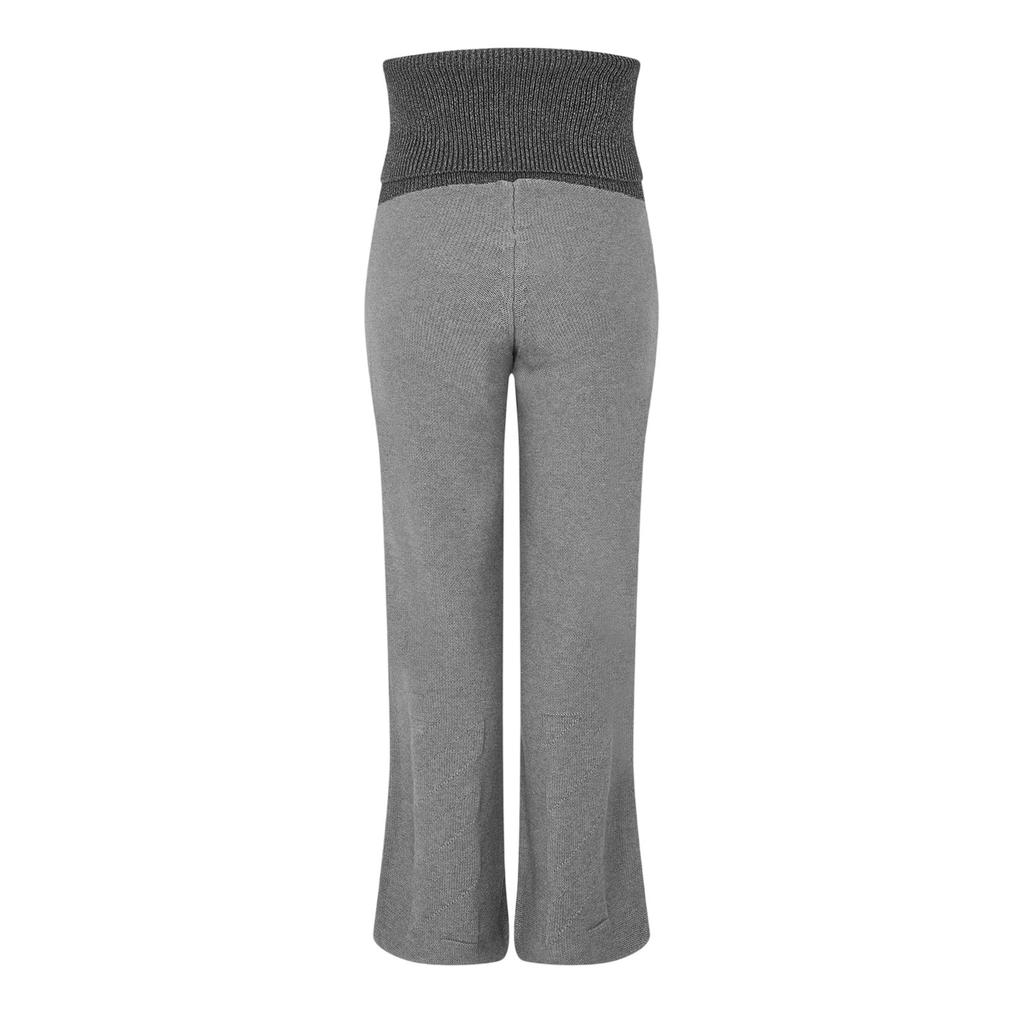 Off White Womens/Ladies Off Ribbed Fold Over Wide Leg Trousers