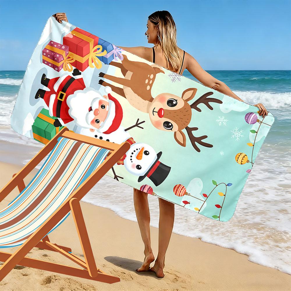 Festive reindeer snow scene Print beach towel, quick drying, suitable for travel, outdoor sports, jogging, the beach and swimming, gift