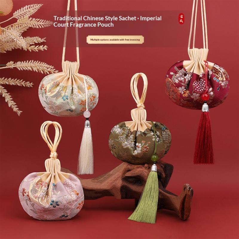 Vícebarevná střapcová květinová vzorovaná stahovací látková závěsná dekorace Čínský styl Úložná taška Prázdná sáčková peněženka