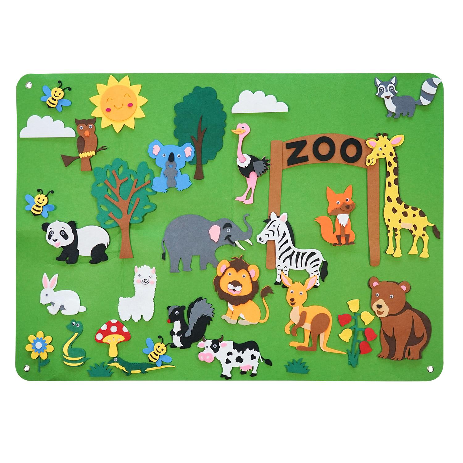 

Green Zoo Puzzle Busy Board Children s Felt Storyboard Set 35 pieces, Farm Animal Cognitive Game Birthday 40.5X29.3in Gift зелёный