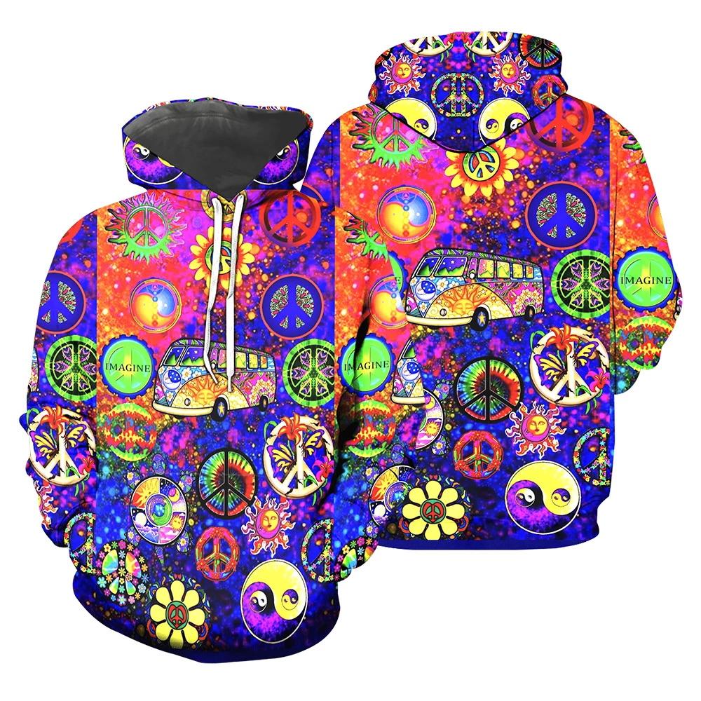 Hippie Colorful Trippy Psychedelic  Amazing Guitar  Hoodies 3D Printed Sweatshirts Women for Men Halloween Cosplay Costumes    S
