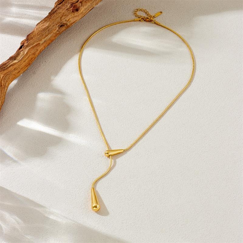 Gold Teardrop Lariat Necklace Adjustable Snake Bone Chain Necklace for Women Minimalist Jewelry