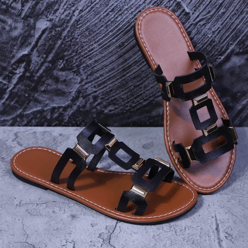 Buckle Shoes Flat One-shoulder Slippers Retro Casual Beach Sandals