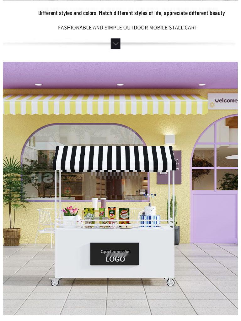 Wrought Iron Mobile Food Cart with Disassemblable Display Rack for Night Market or Flower Stall.