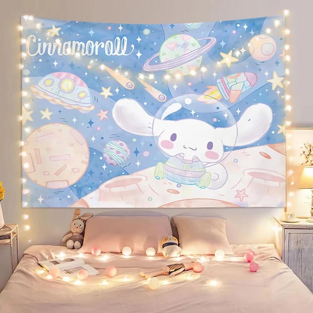 Sanrio Cinnamoroll Printed Tapestry  Dreamy Wall Hanging Backdrop for Cozy Dorm  Home Decor Flat Print