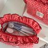 Kontrastfarbene Karomuster Damen Kleine Aufbewahrungstaschen Beutel Geldbörse Damen Kosmetiktasche Handtaschen Süßes Spitze Damen gesteppte Kosmetiktasche