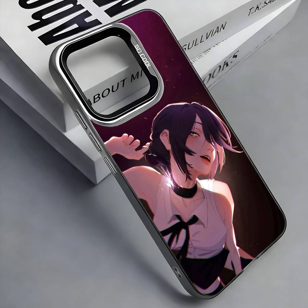 R-Reze C-Chainsaw Man Colorful Silver Back Phone Case For IPhone 17 16 15 14 13 12 11 Plus Pro Max Plus