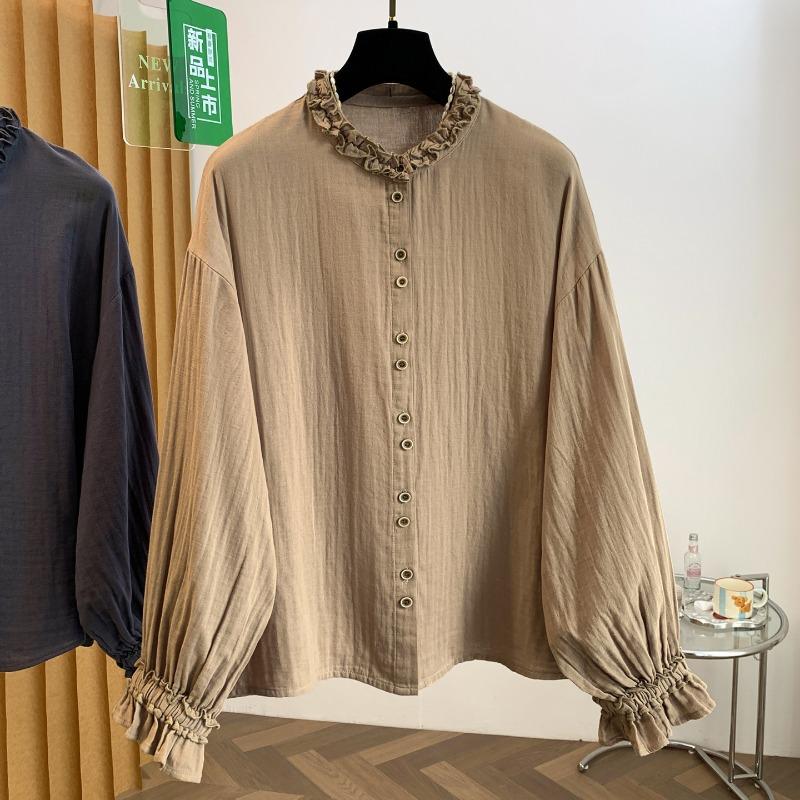 DIMANAF 2026 Plus Size Autumn Women Blouse Shirts Tunic Oversize Loose Casual Lady Tops Elegant Vintage Linen Button