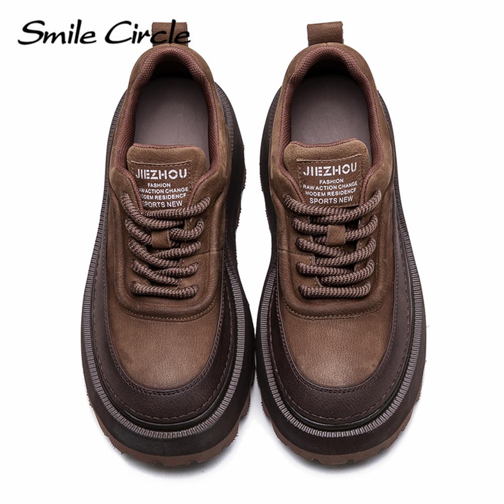 Echtes Leder Damen Freizeitschuhe Runder Kopf Höhe zunehmende dicke Sohle Schuhe Mode bequeme flache Schuhe