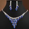 Elegant Blue Crystal Rhinestone Necklace & Earring Set for Evening Gowns and Brides