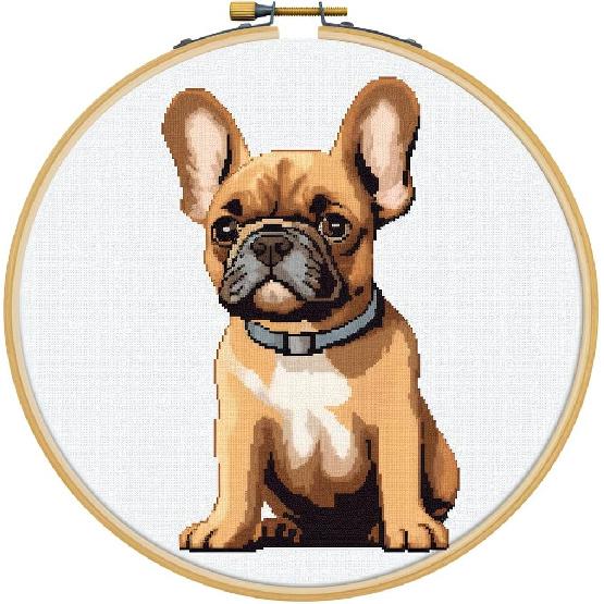 Generic Cartoon Simple Figure French Bulldog 11CT Stamped DIY Cross Stitch Kits Easy for Beginners Child with Hoop Needlepoint Counted Embroidery