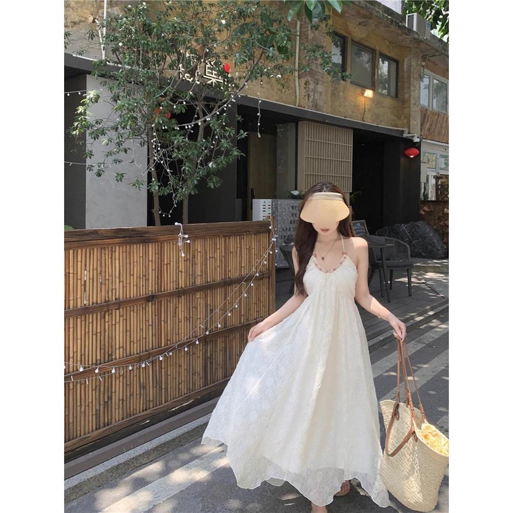 Thai holiday style halter dress women's summer niche neck collar sleeveless skirt long skirt