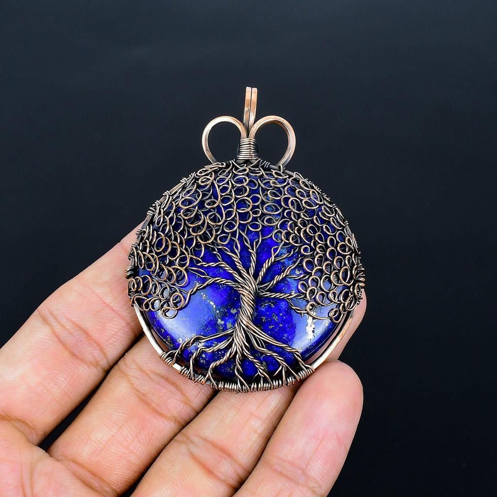 Tree Of Life lapis lazuli Pendant, Handmade Gemstone 999 Copper Wire Wrap Pendant Antique Jewelry, For Gift Copper Jewelry