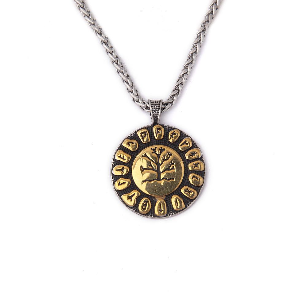 Vintage Round Tree of Life Viking Rune Pendant Necklace Charm Men'S Necklace Fashion Hip Hop Punk Accessories Jewelry