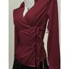 Women's Casual Top, Versatile, Elegant, Waist Cinching Design, Solid Color Women's Shirt