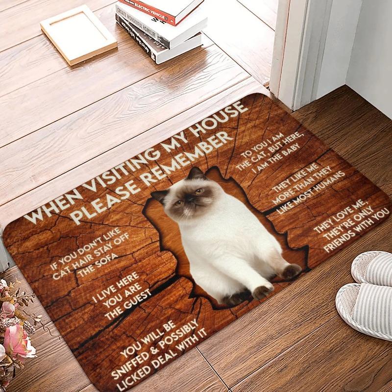 Corgi Themed Funny House Rules Living Room Door Mat Carpet Wood Texture Cute Corgi Pattern Humorous Visitor Notice Home Decor